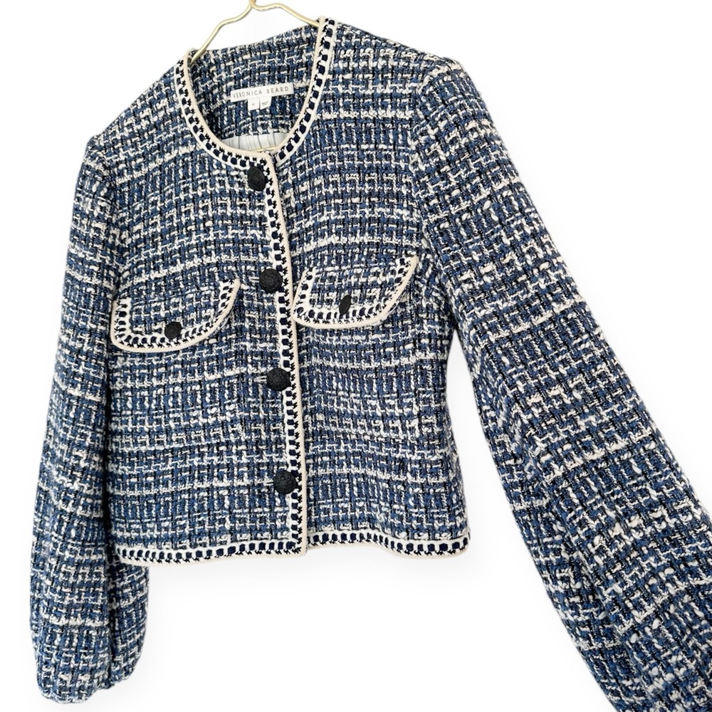 Veronica Beard • Brim Blue Tweed Cropped Jacket - Picture 8 of 16